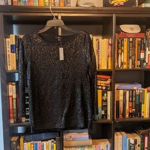 NWT J. Crew Black Sequin 3/4 Sleeve Top - Size M - Make me an offer!